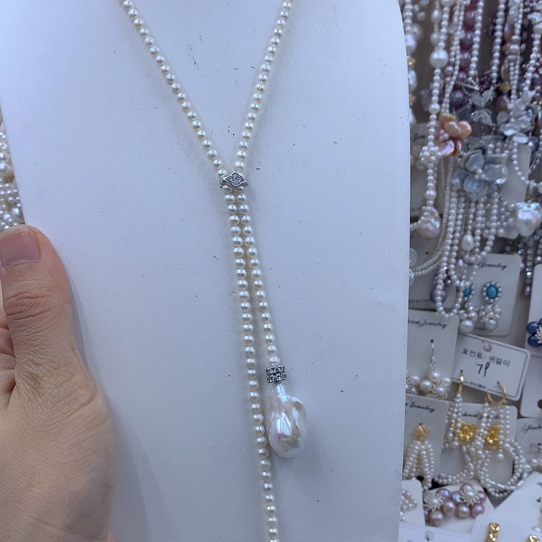 晴***️银S925镶嵌淡水珍珠项链耳饰