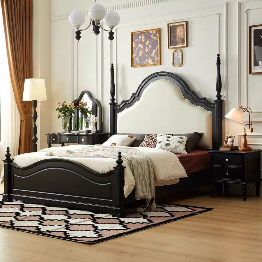 法式复古实木床安娜胡桃色主卧双人床美式中古风1.8米婚床公主床