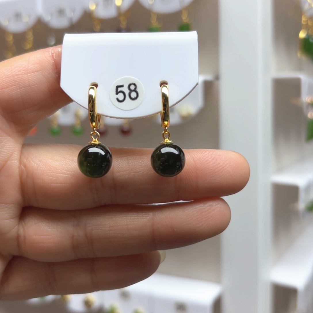 和田玉耳饰银S925镶嵌放漏款