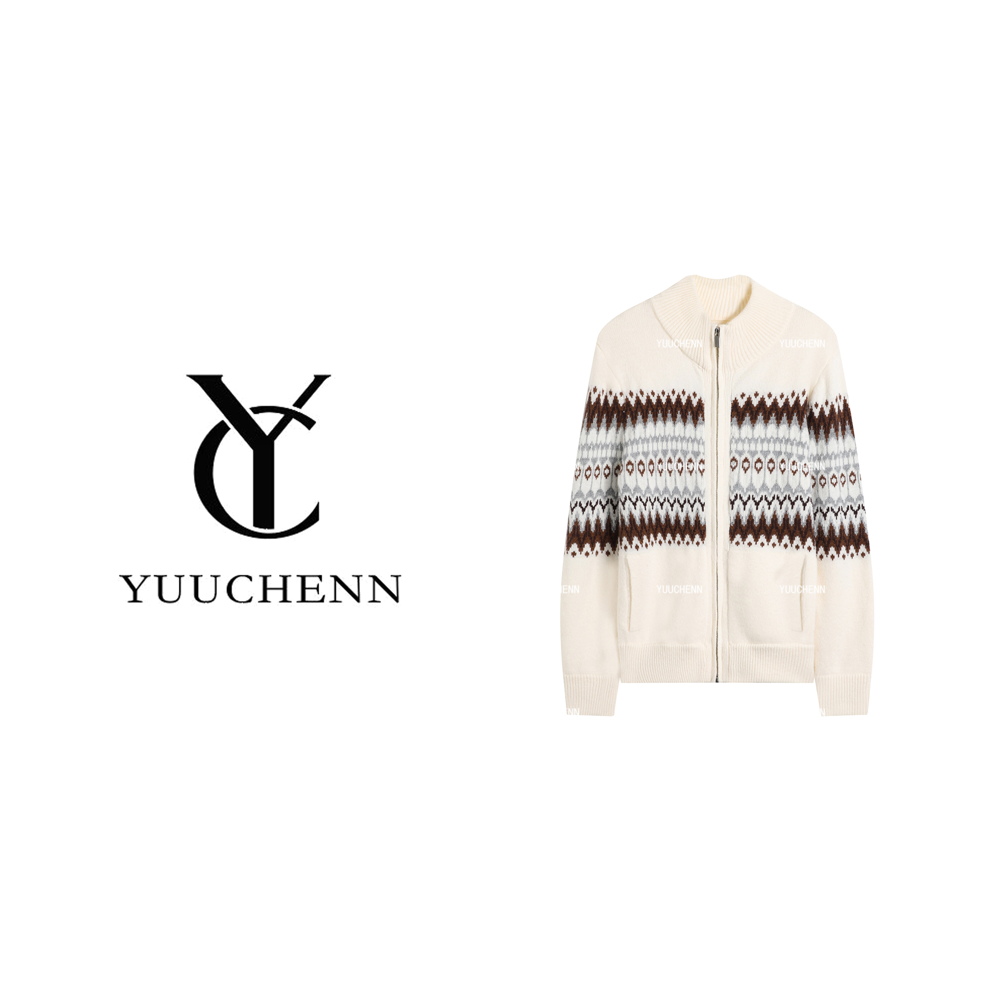 YUUCHENN“梦境边缘”针织立领毛衣衫女装女士条纹25C-W80194