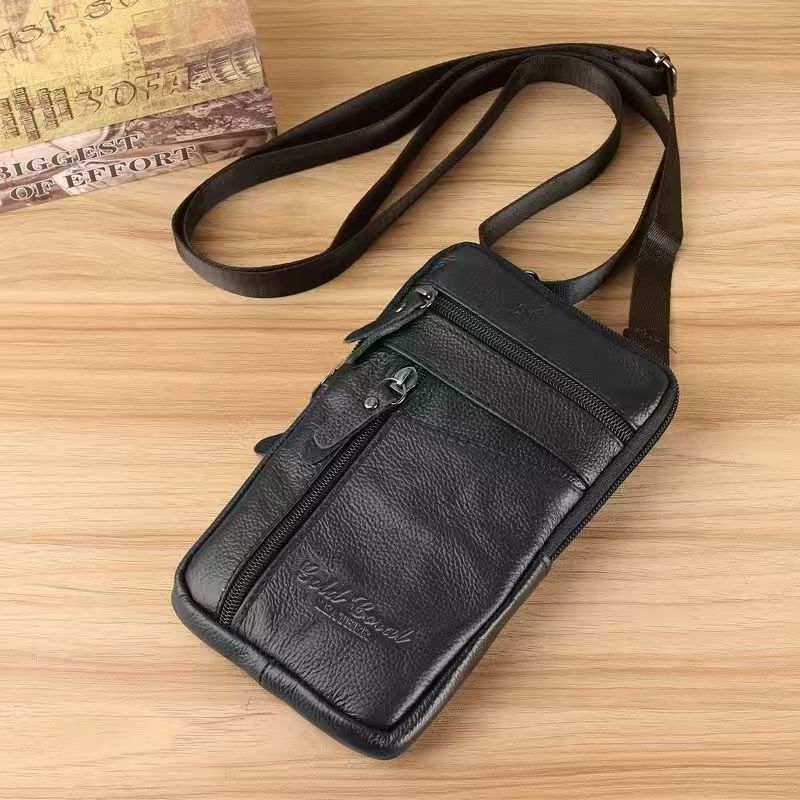 真牛皮多功能单肩手机包
