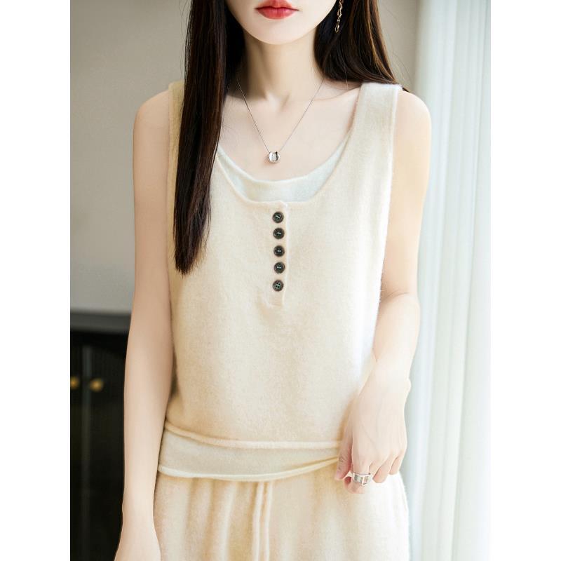 羊毛衫双U领假两件背心上衣内搭D262