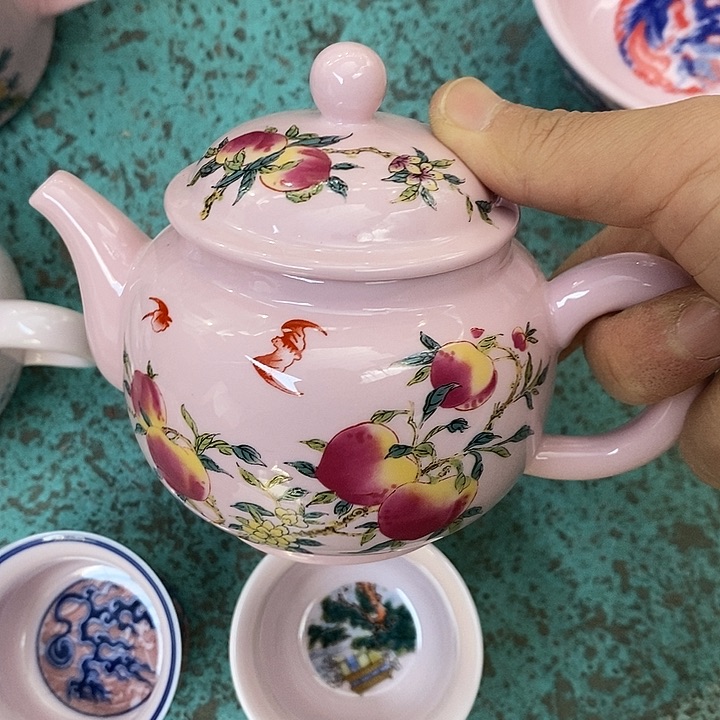 摆件陶用****8红稀土新寿桃壶