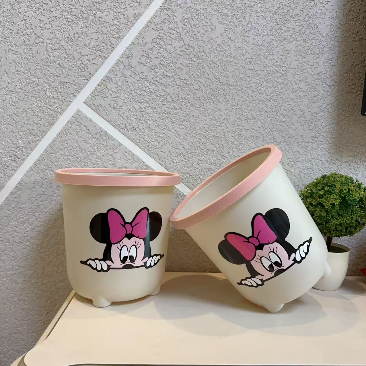 【2个装】中号米奇图案垃圾桶颜值厨房塑料垃圾篓卧室简约压圈纸篓