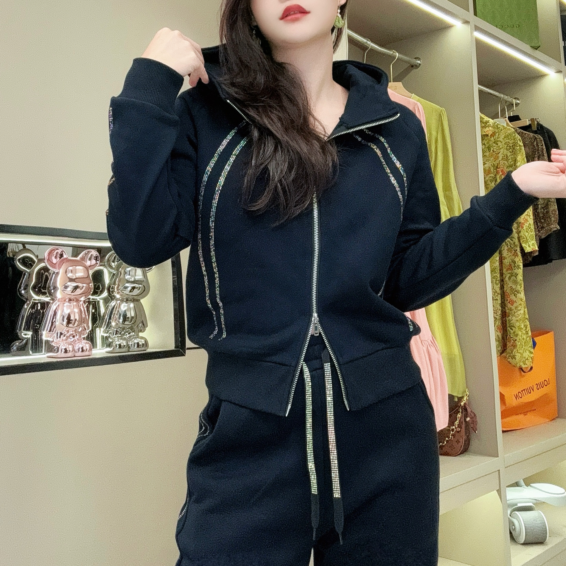 25年秋冬新款烫钻显瘦宽松气质女装套装Q23CT1559