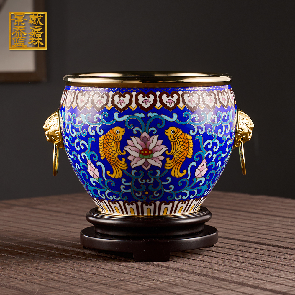 洪顺隆戴嘉林景泰蓝龙腾四海聚宝缸高约18.2*17.5厘米