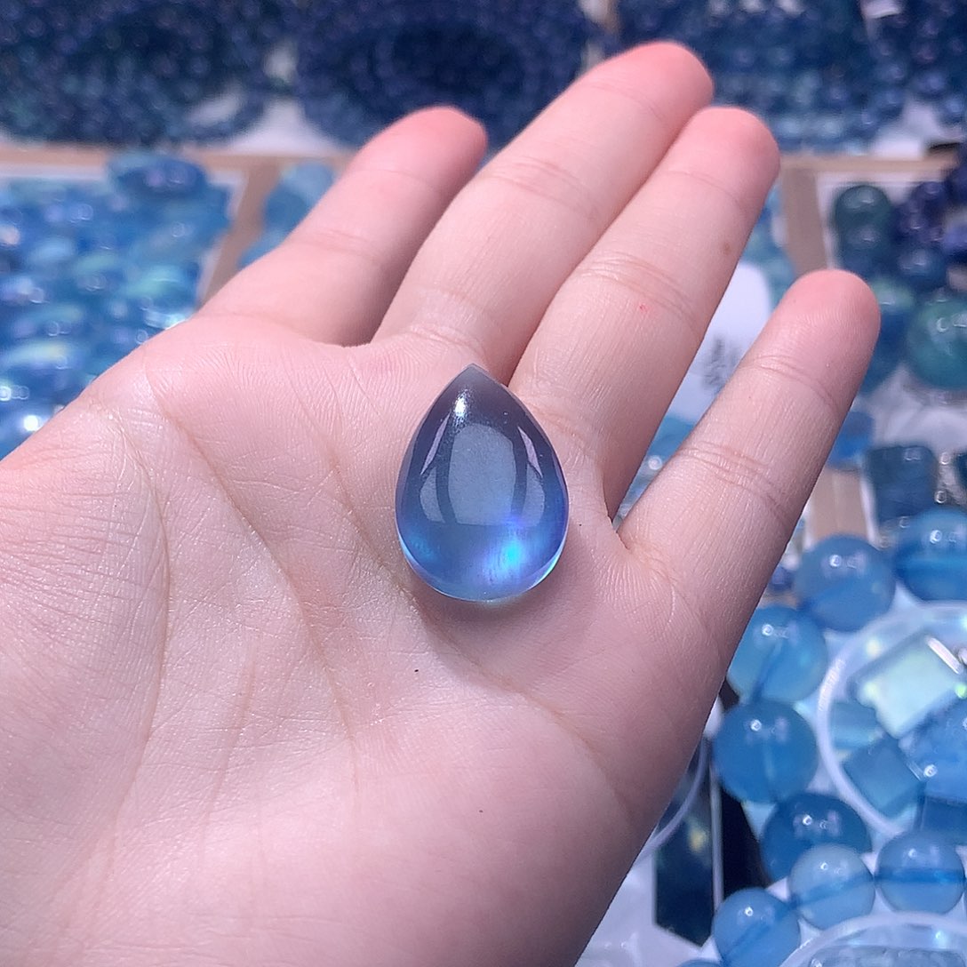 未镶嵌手串海蓝宝石H**。水滴【打孔不退换】200元 配银扣