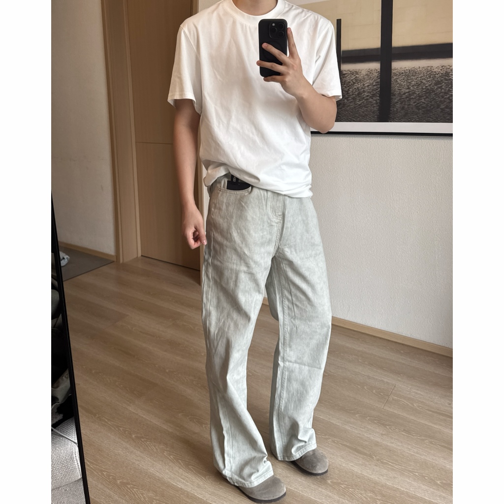 做旧复古牛仔裤夏季大理石脏灰美式潮牌直筒牛仔裤春夏男裤工装