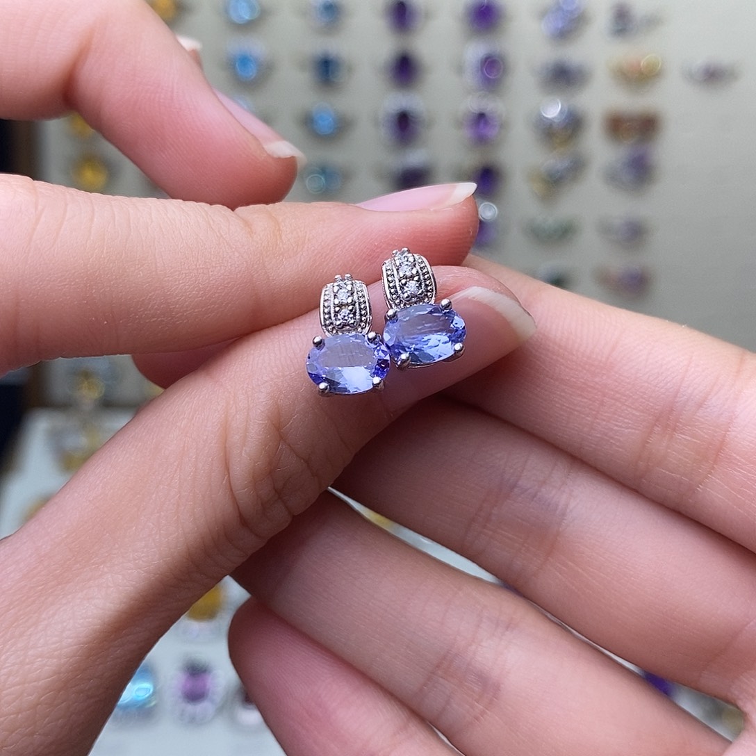 坦桑石耳饰银S925镶嵌（一物一证）