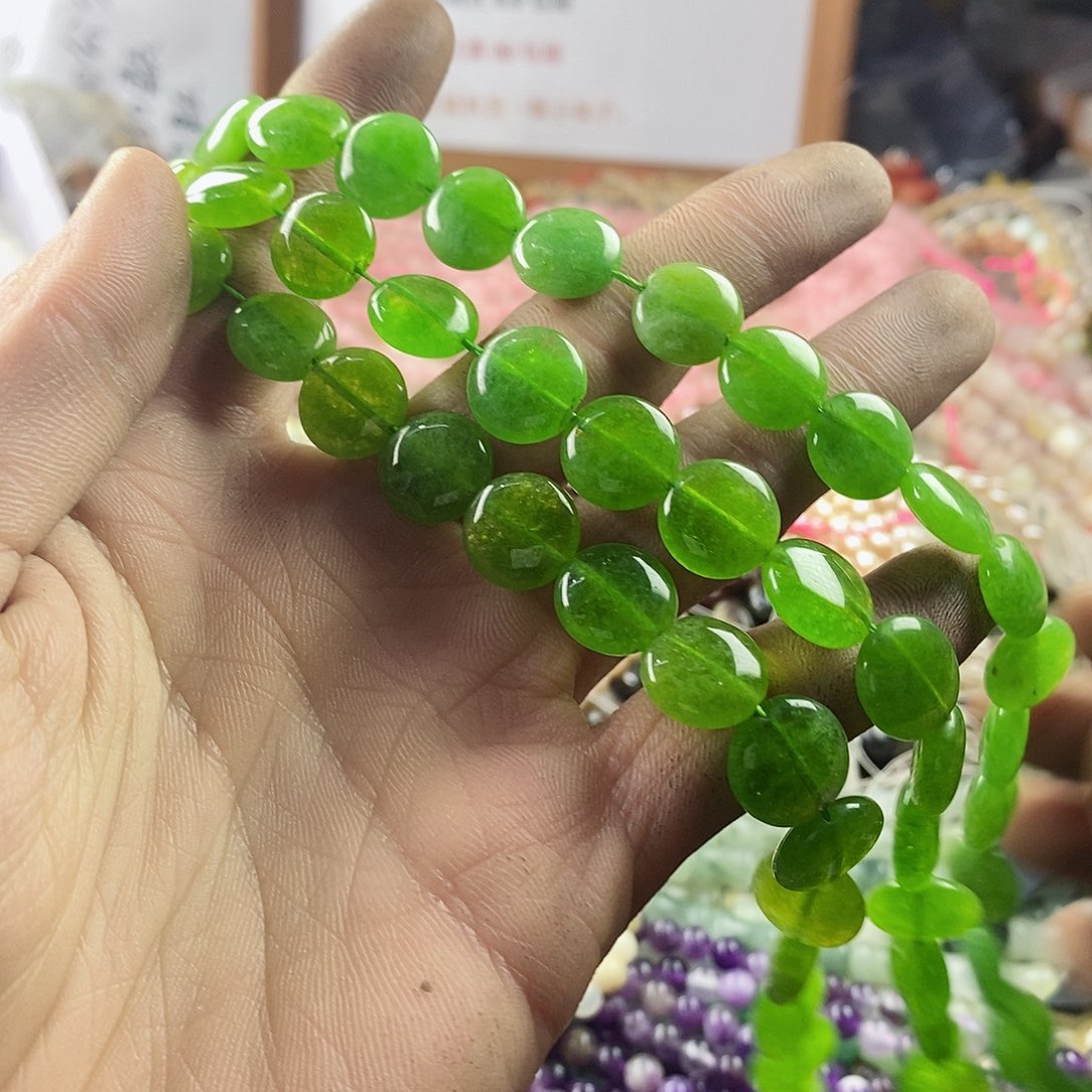 玛瑙/玉髓珠宝半成品银S925镶嵌一条5×12绿玉髓A267