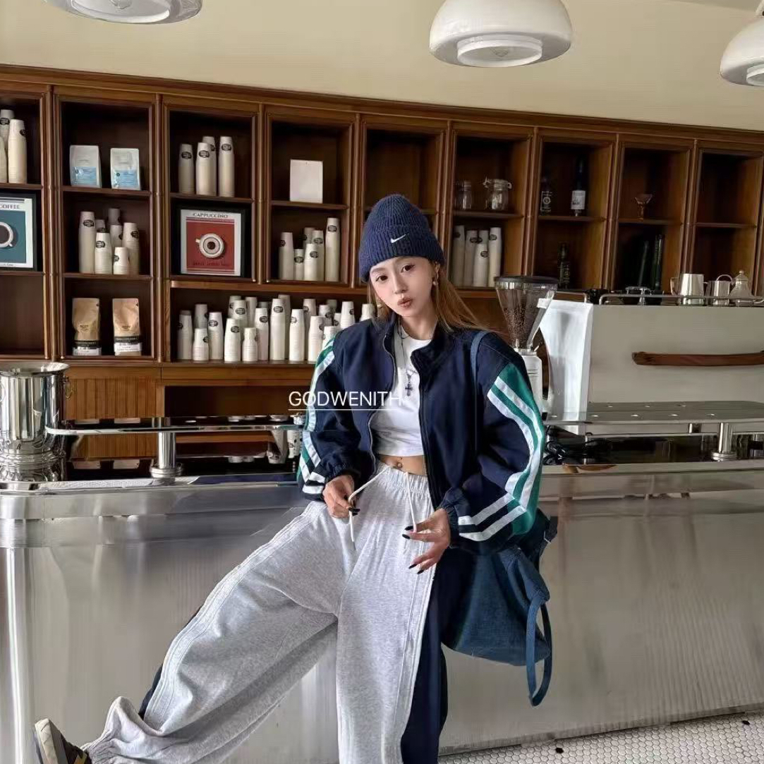 GOD财神早春新款 洋气的深蓝色袖子拼色牛仔外套女