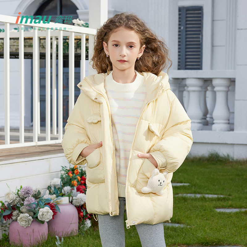 奕玛imau2025冬季新款女童可爱猫咪公仔连帽羽绒外套58SF102008