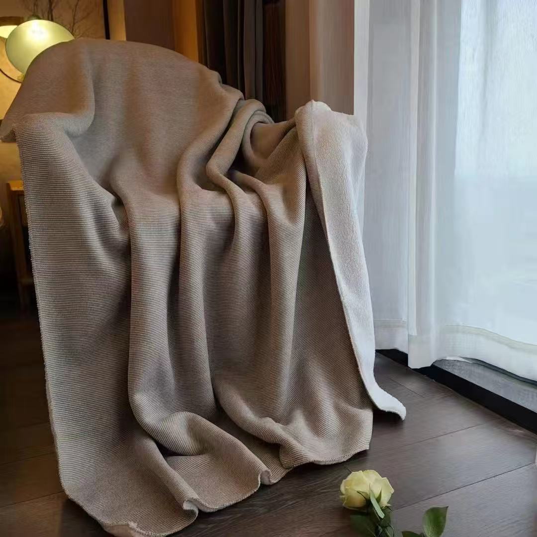 【老板推荐】针织布羊羔绒复合毯150*200