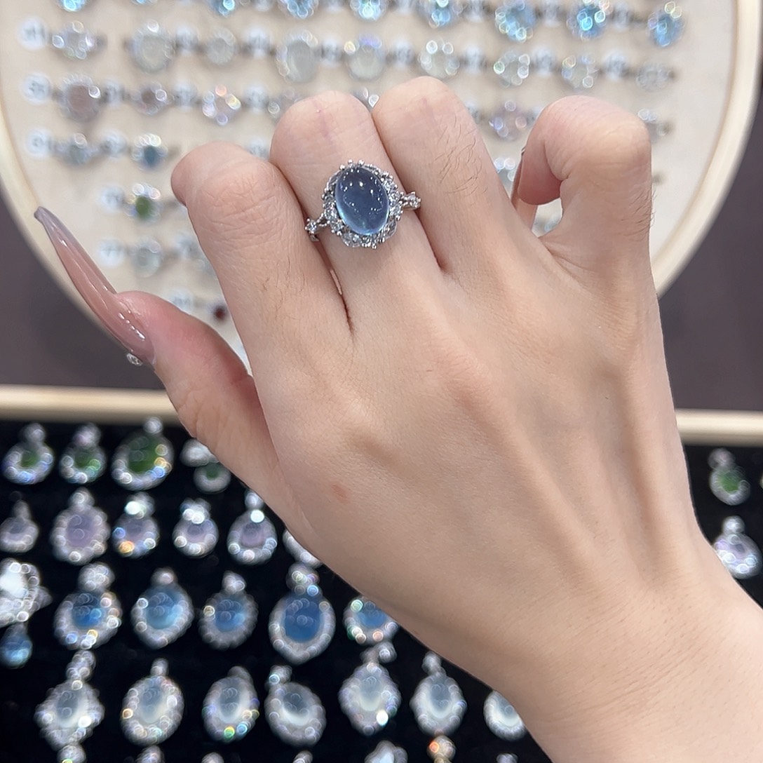 R***店海蓝宝石银S925镶嵌戒圈