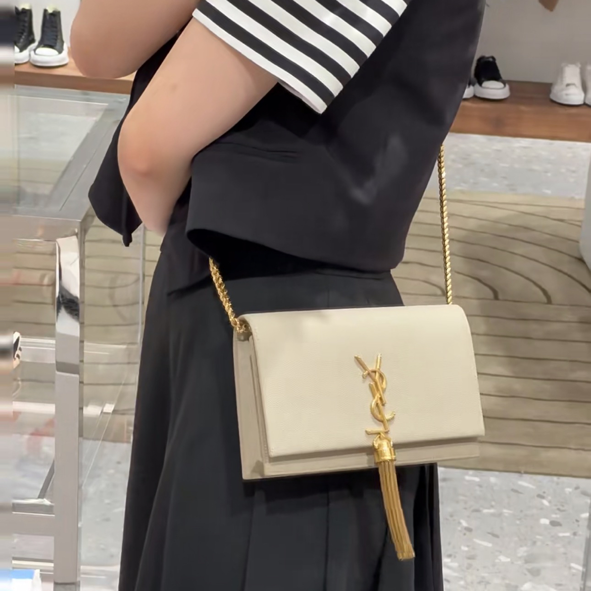 95新 YSL/圣罗兰 鱼子酱白金流苏小号链条包百搭时尚