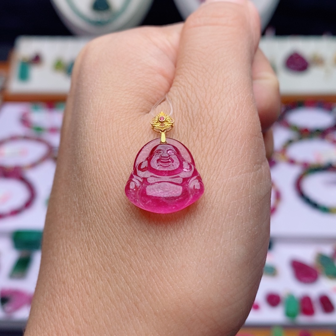 吊坠(不含链)18K金镶嵌碧玺吊坠d