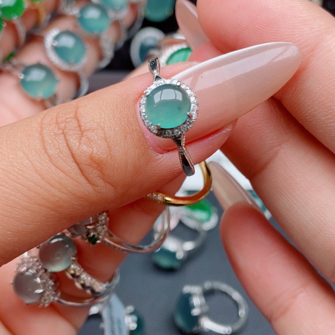 翡翠戒指银S925镶嵌55874