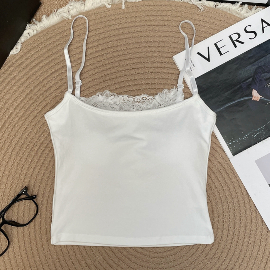 NaNa｜甜美芭蕾拼接蕾丝边紧身纯欲吊带背心上衣