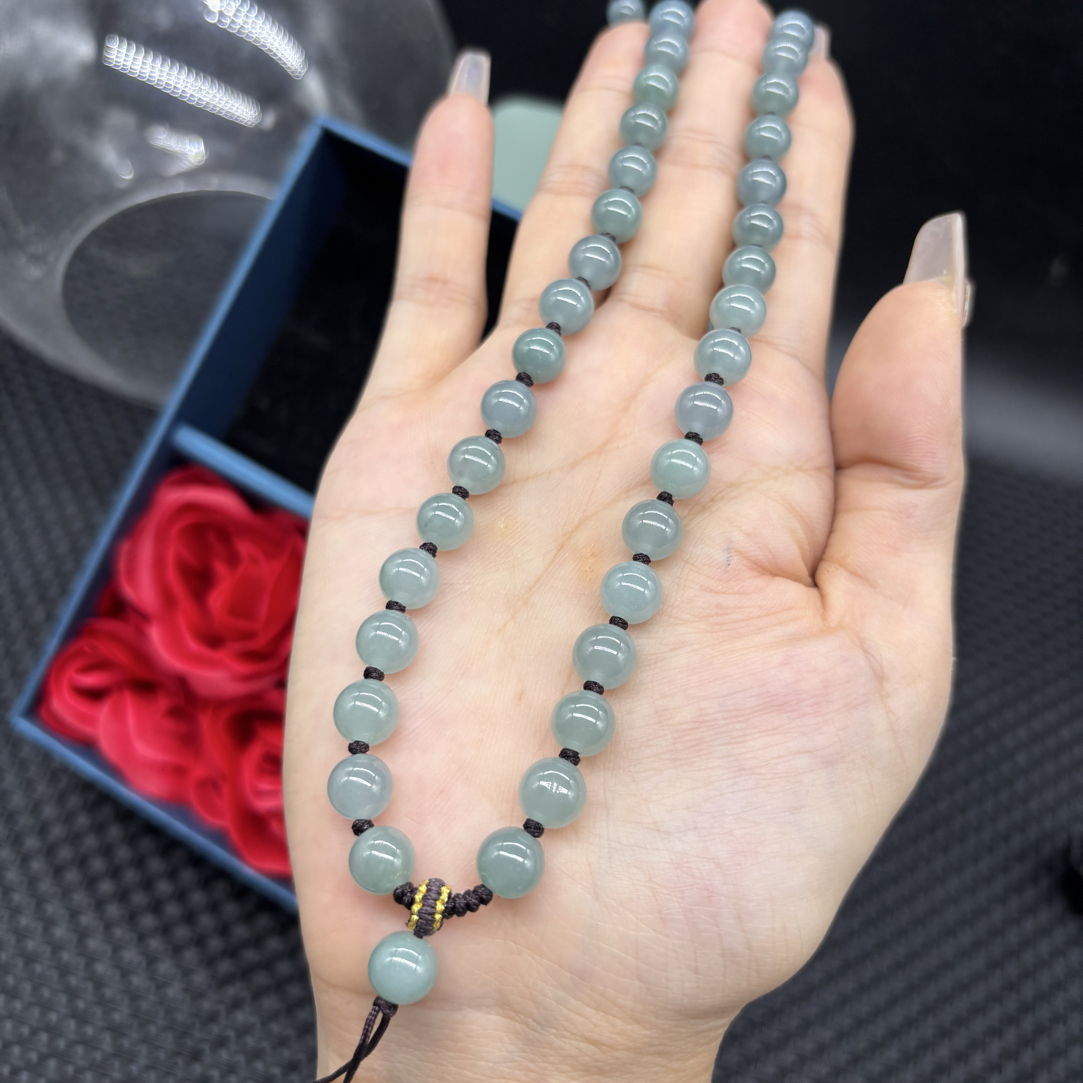 福利天然翡翠A货冰种蓝水圆珠8mm玉石珠链挂件绳毛衣链时尚百搭款
