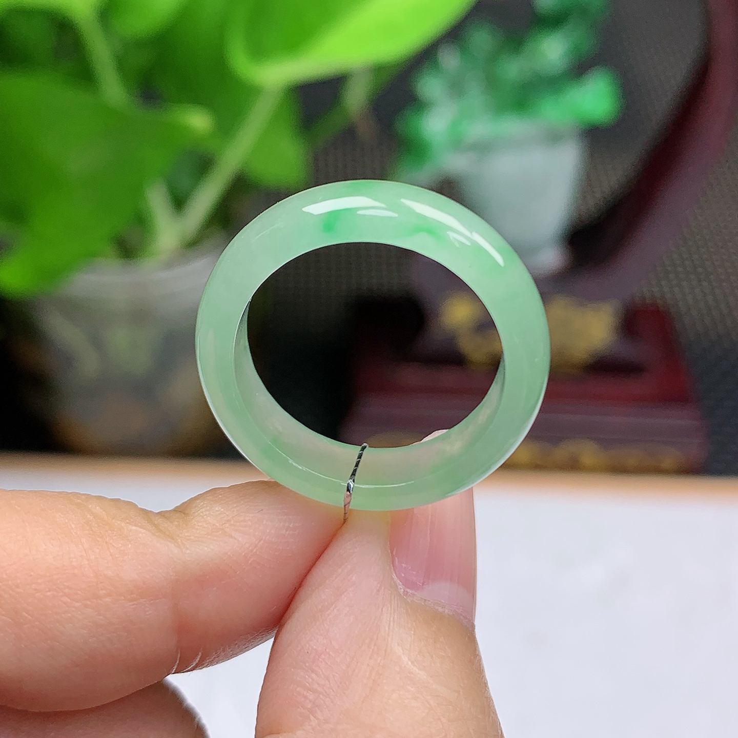 A00269天然缅甸翡翠A货冰种飘阳绿戒指玉石戒圈19圈内径18.6mm