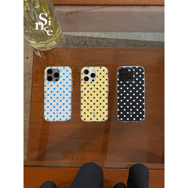 since原创波点撞色磁吸壳光面适用iPhone双层印花工艺全包手机壳