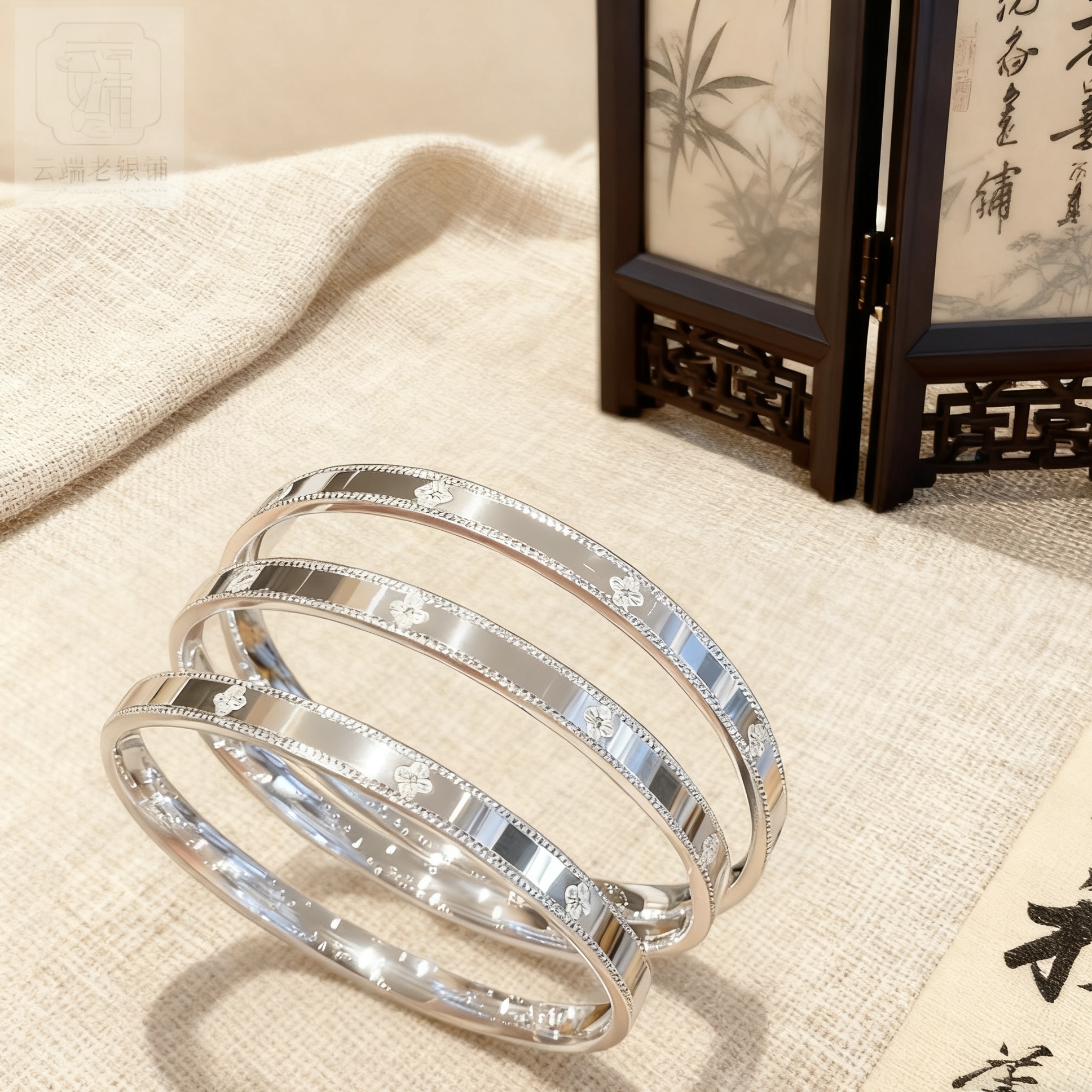 足银手镯 【四叶草手镯】足银999亮面精致大气百搭气质显白个性潮款