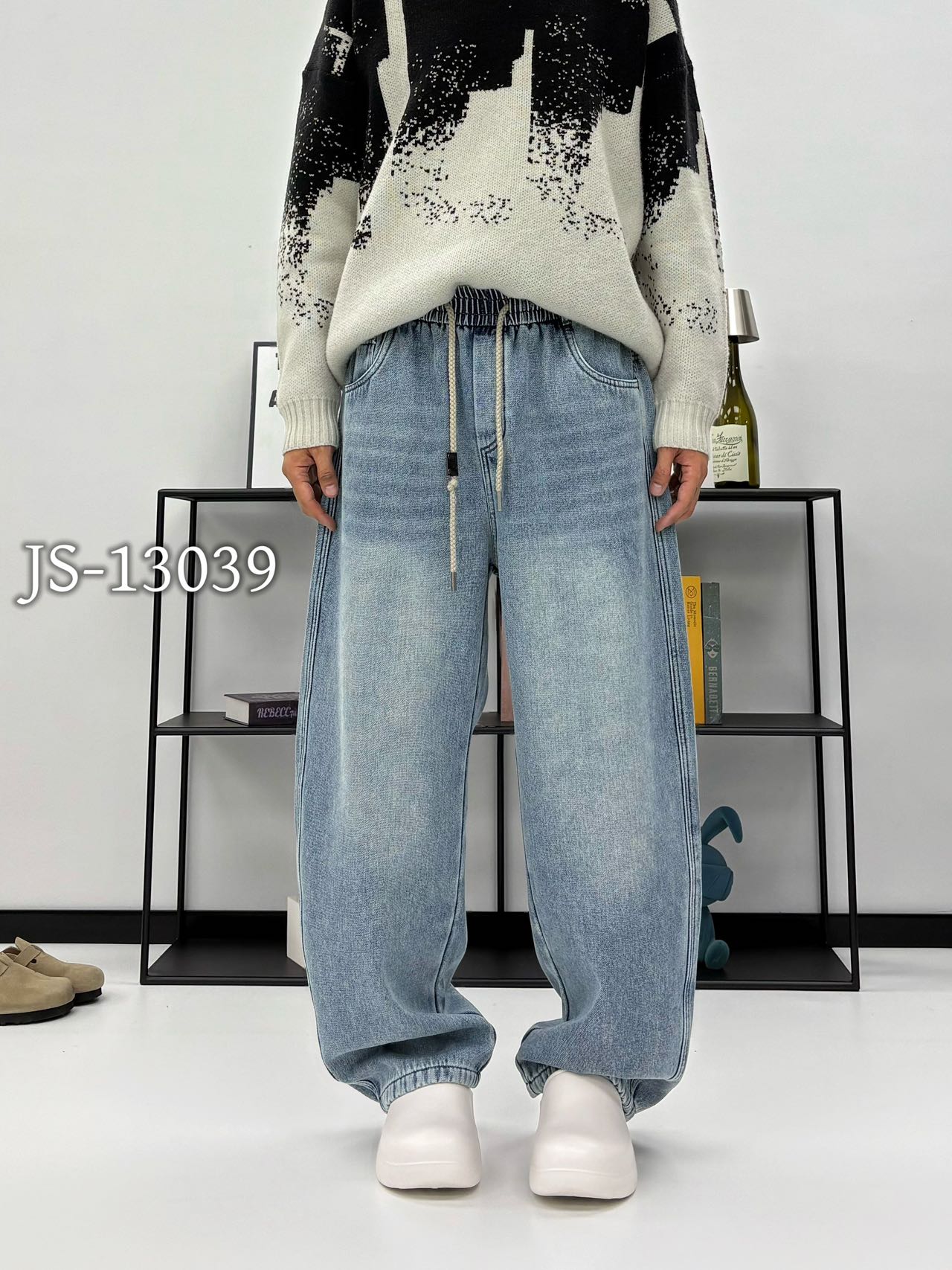 【有5米运补】冬季加厚加绒重磅洗水牛仔复古弯刀牛仔裤13039