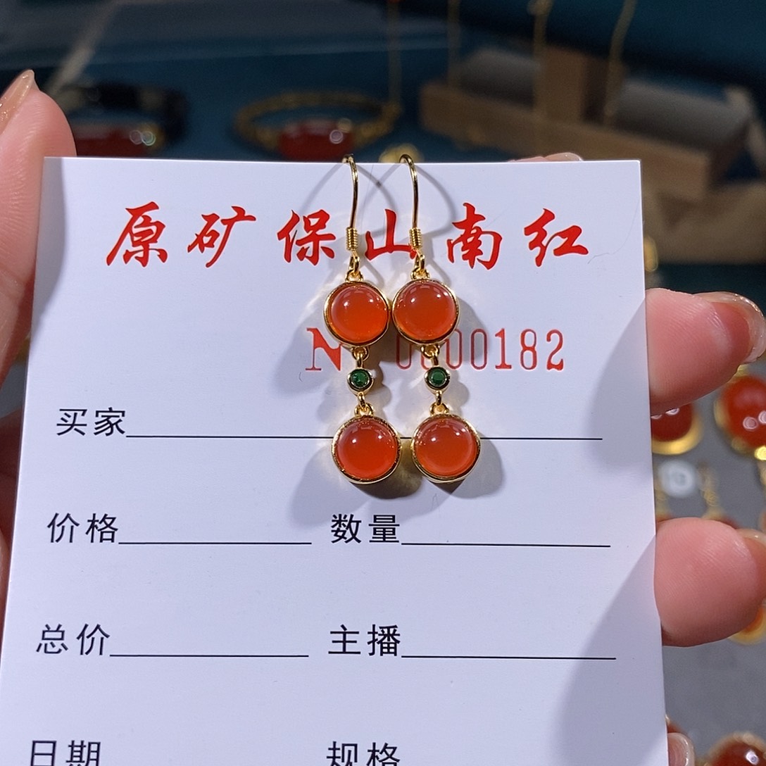 南红玛瑙耳饰银S925镶嵌