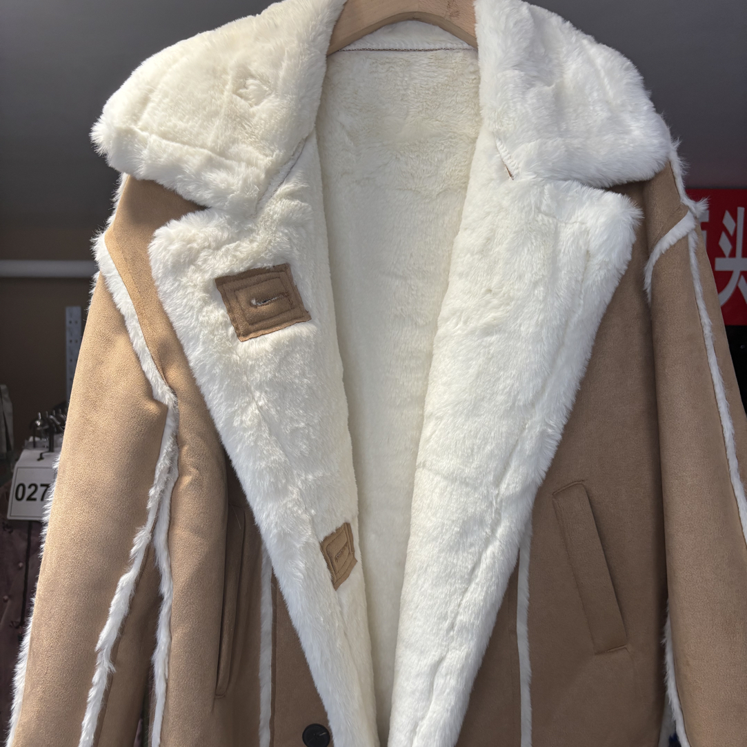 冬季翻领花朵美拉德风保暖短外套风衣加绒百搭秋冬