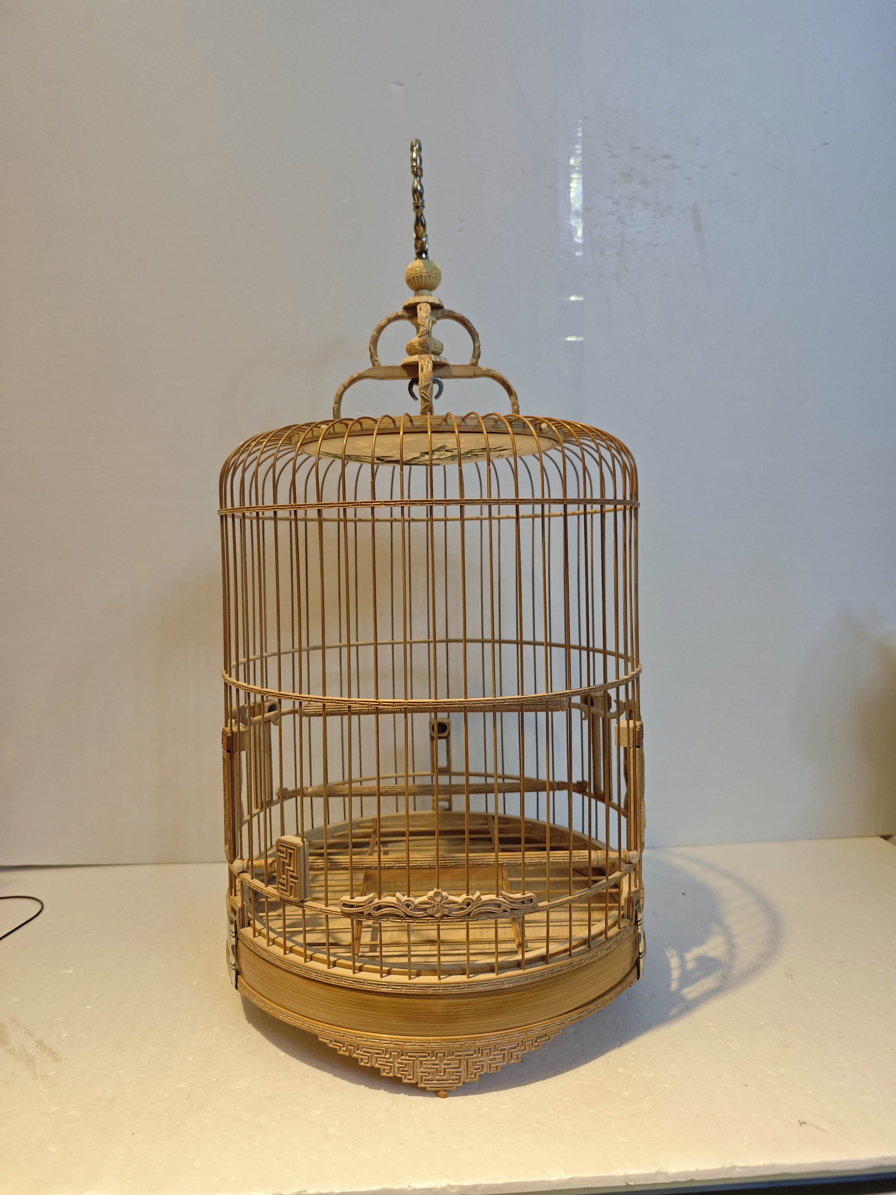 高装杂雀笼子56枝万字到顶竹叶罩直径26笼身净高32纯手工雕刻