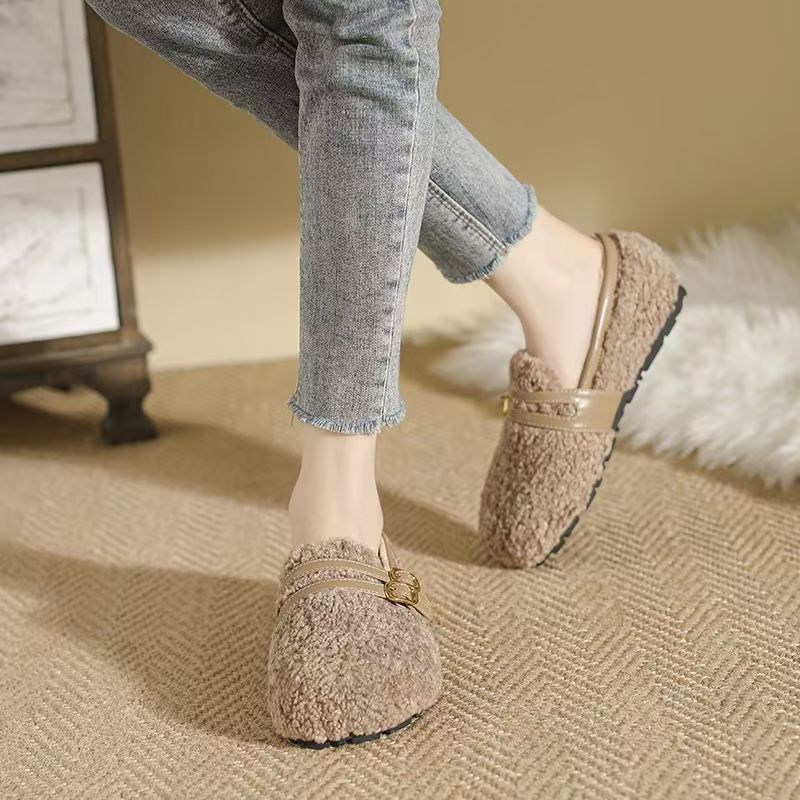 卡5650-5温柔秋冬新款小众加绒保暖平底爆款鞋女外穿一脚蹬棉鞋女