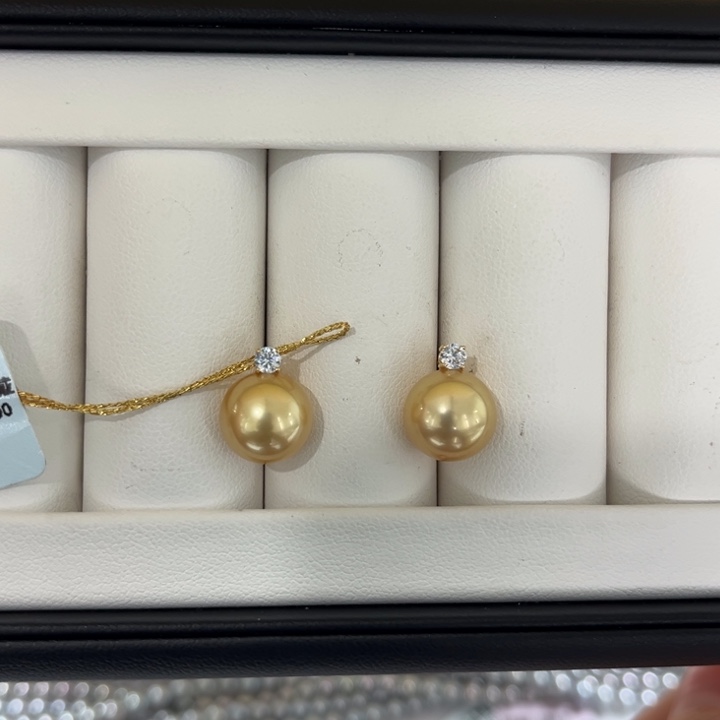 海水珍珠上新金珠王妃耳钉10-11mm18K金镶嵌