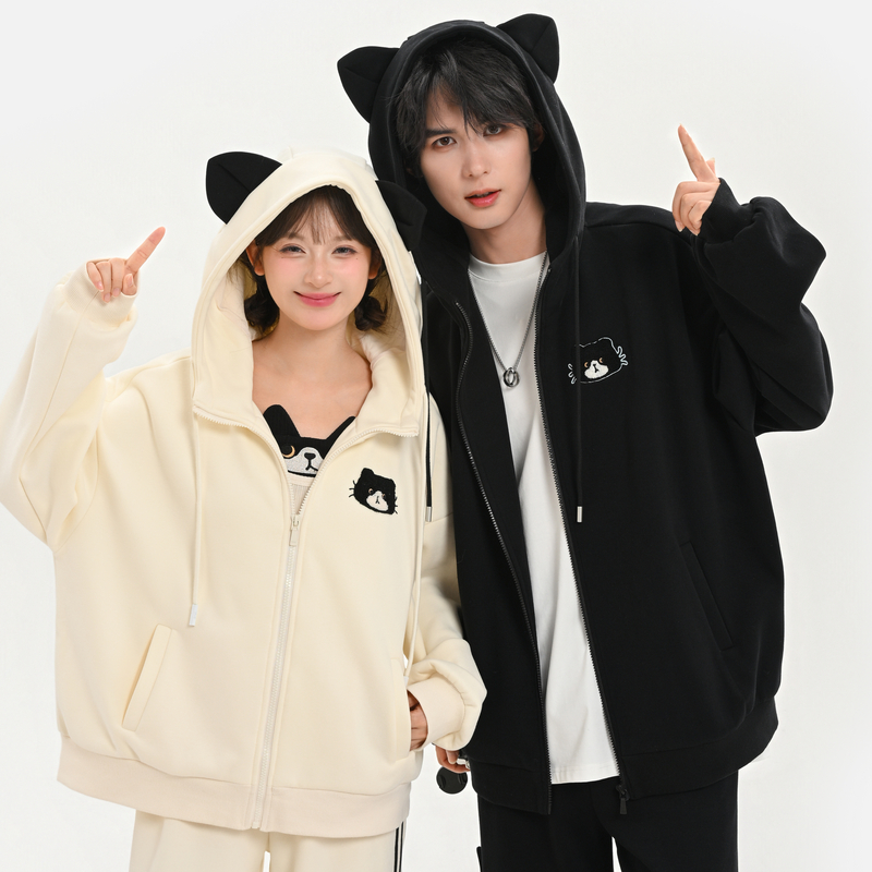 森女部落原创设计萌趣元气猫咪连帽外套宽松秋季卫衣加绒2025新款