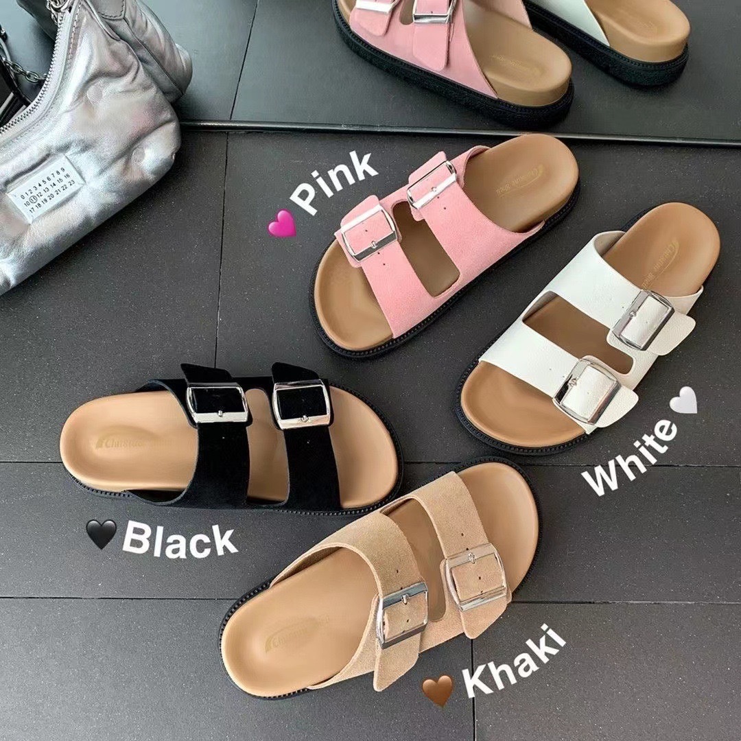 【sheii苏茵茵】德州假日~复古真皮厚底双扣带勃肯拖鞋女凉拖外穿