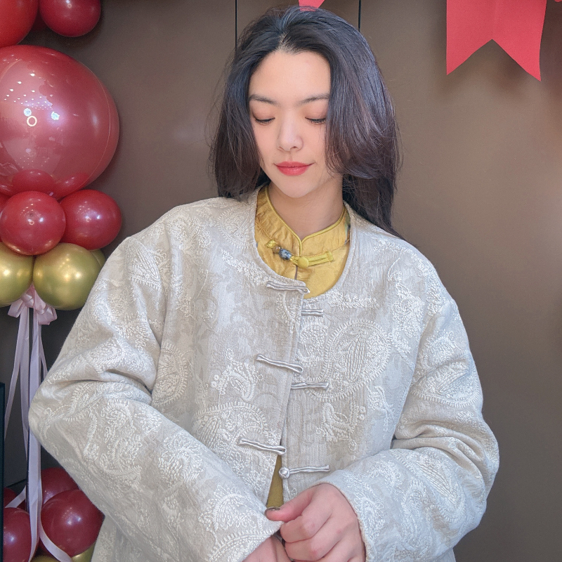 欧韩童话【腰果花棉服】气质圆领新中式重工盘扣夹棉刺绣外套566