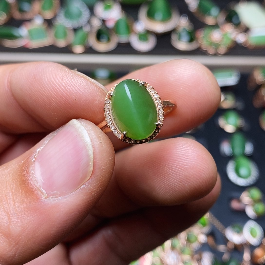 和田玉（碧玉）戒指银S925镶嵌