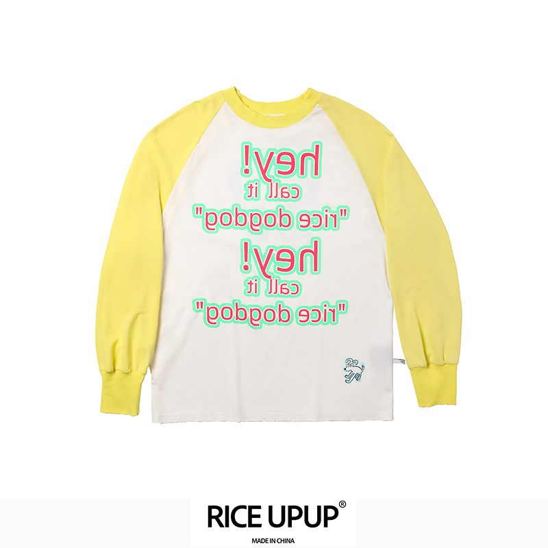 RICEUPUP-“米狗狗”狗狗印花黄色插肩长袖