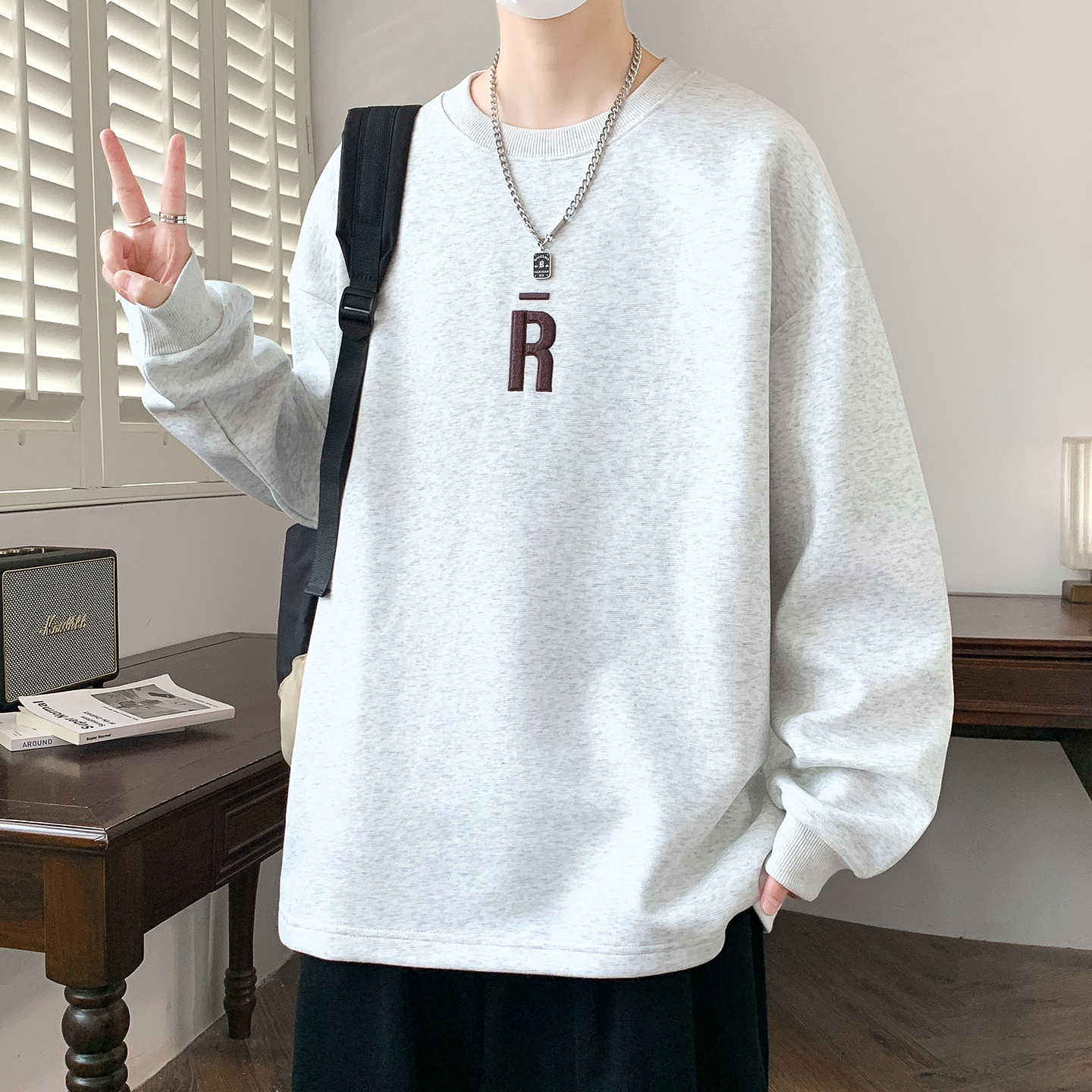 春秋季圆领卫衣男孩初中高中学生长袖T恤青少年帅气大童男装上衣