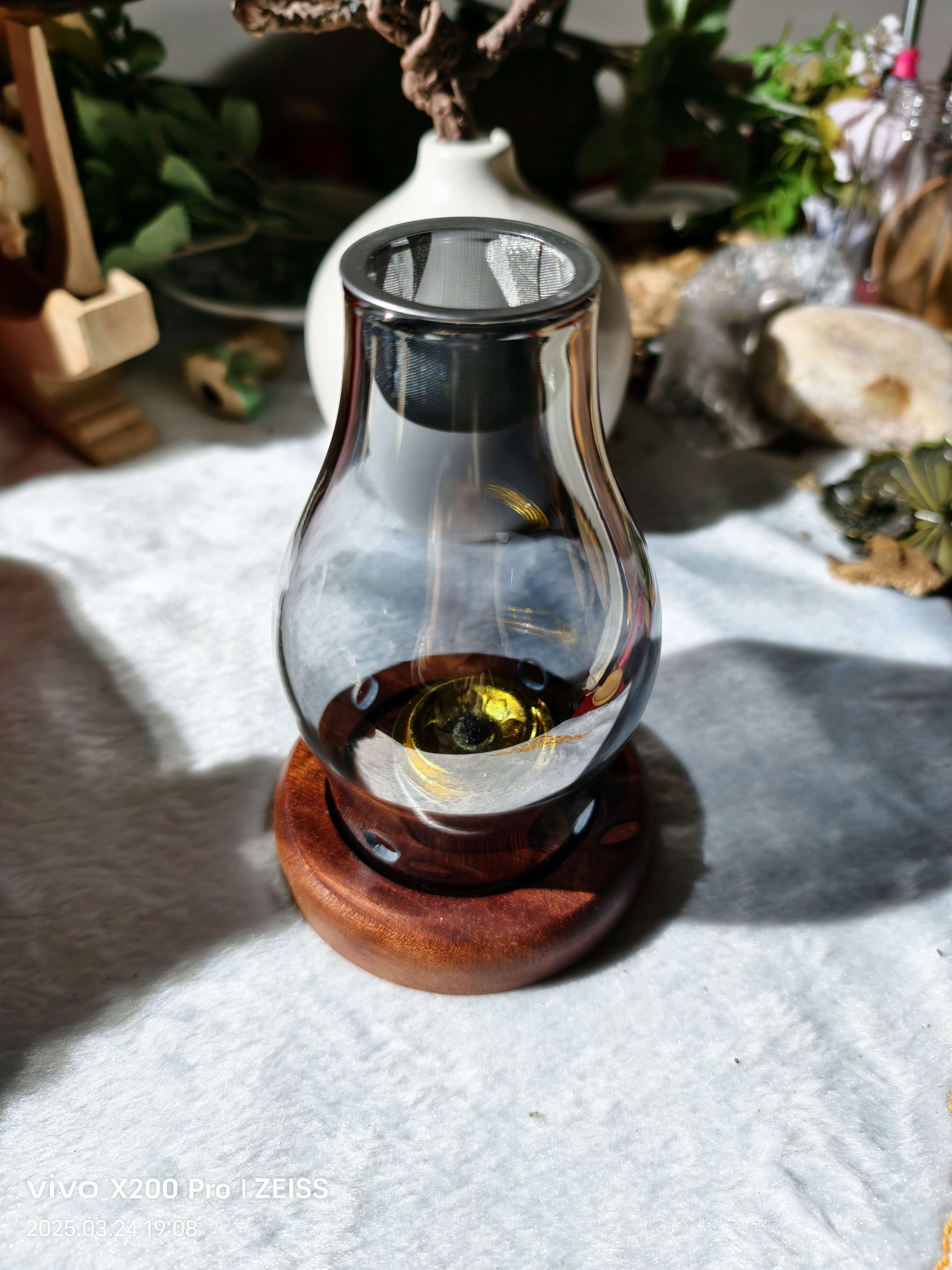 （升级款，油，蜡可用）红木玻璃明火熏香炉，送天然野生沉香5克