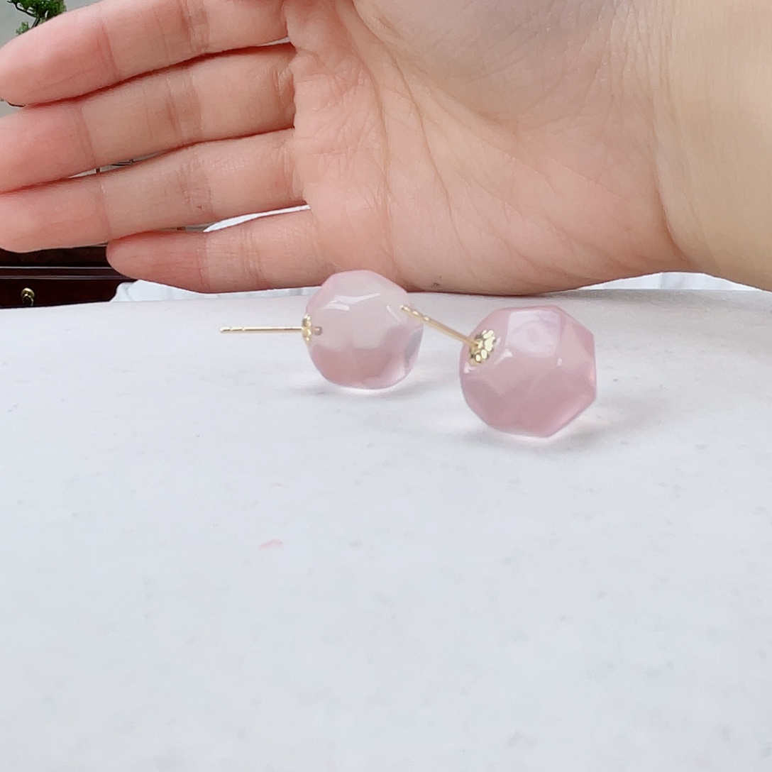 水晶耳饰18K金镶嵌水晶15.5