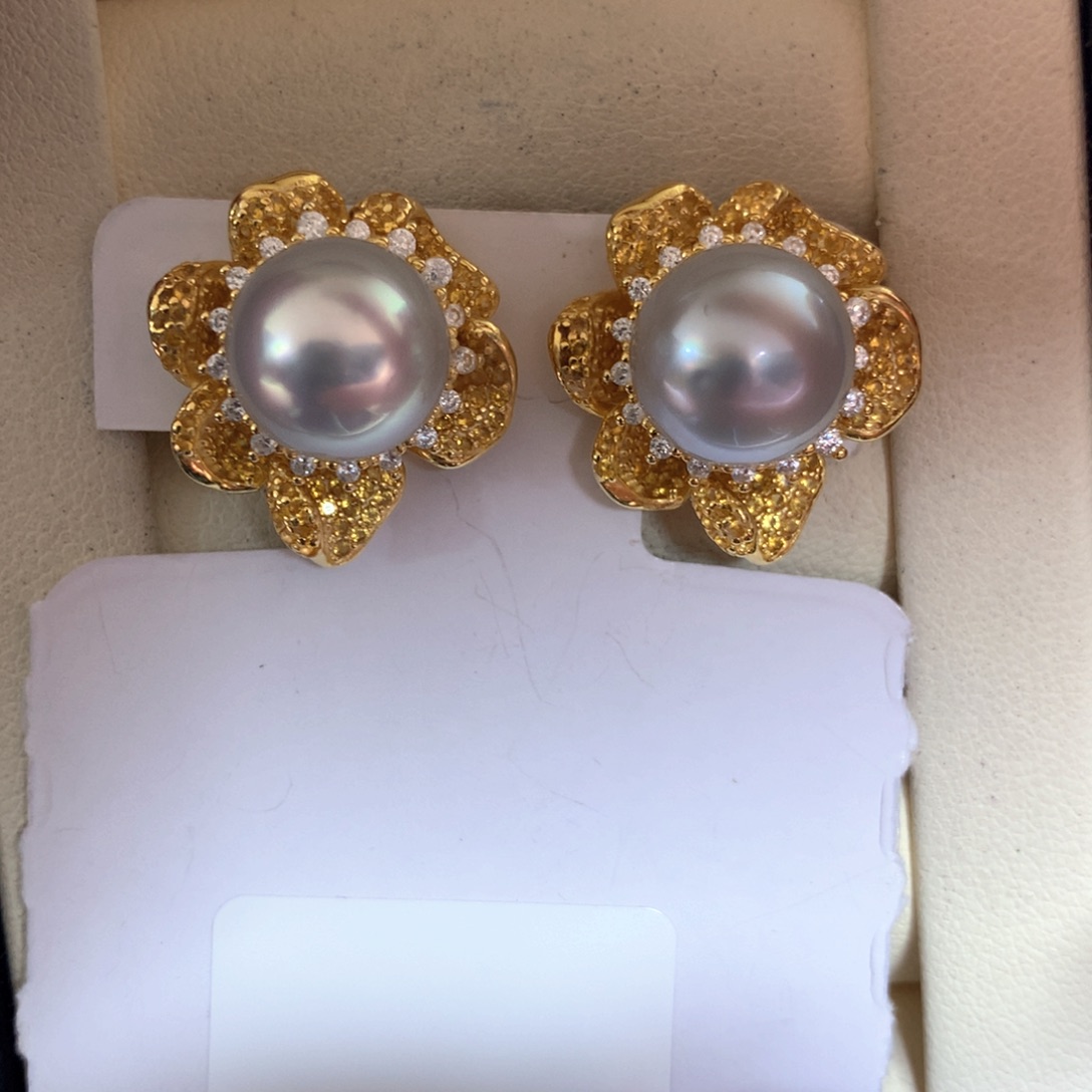 海水珍珠耳饰银S925镶嵌