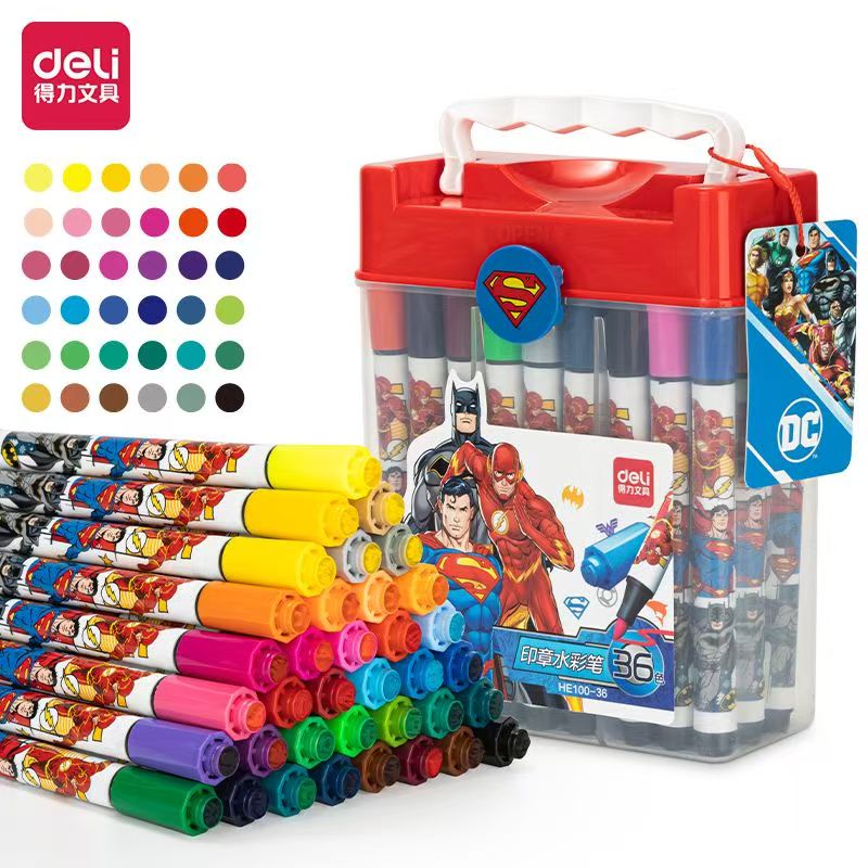得力HE-100正义联盟12色水彩笔高颜值水彩笔