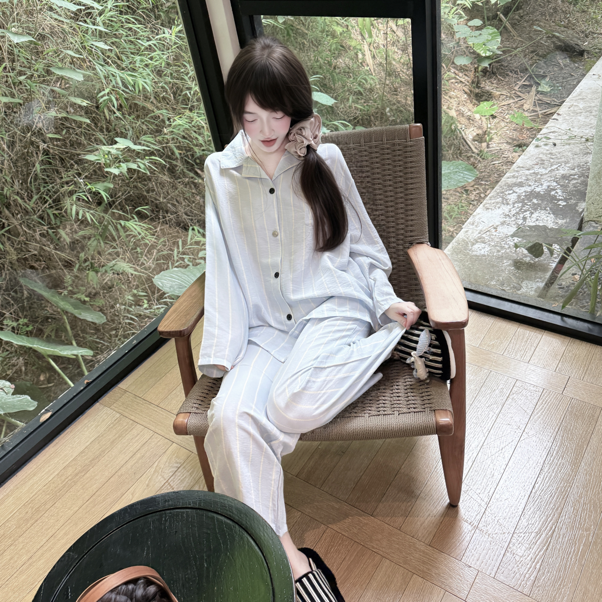 「蓝调小猫咪」长袖长裤睡衣套装四季可外穿都市风格家居服