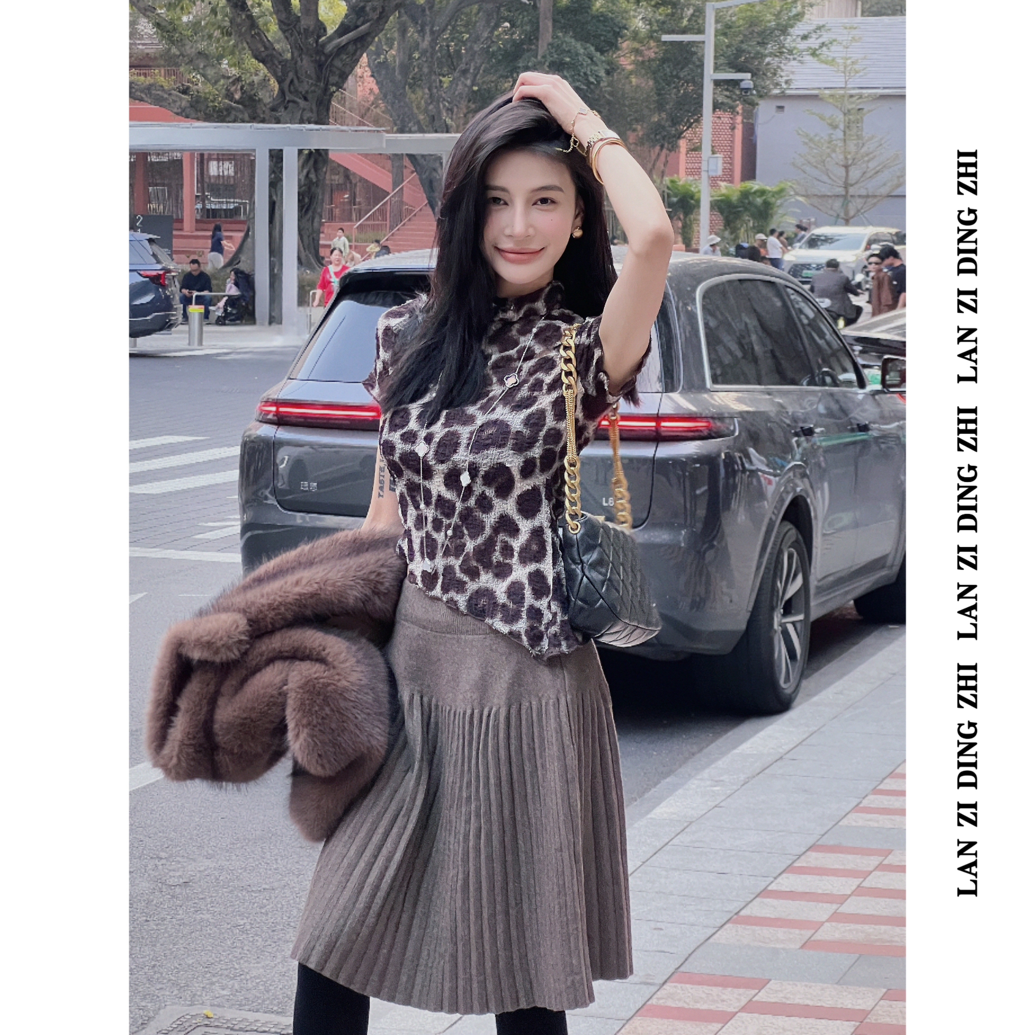 「港风古早」欧美辣妹复古风不规则豹纹百搭短袖可叠穿上衣