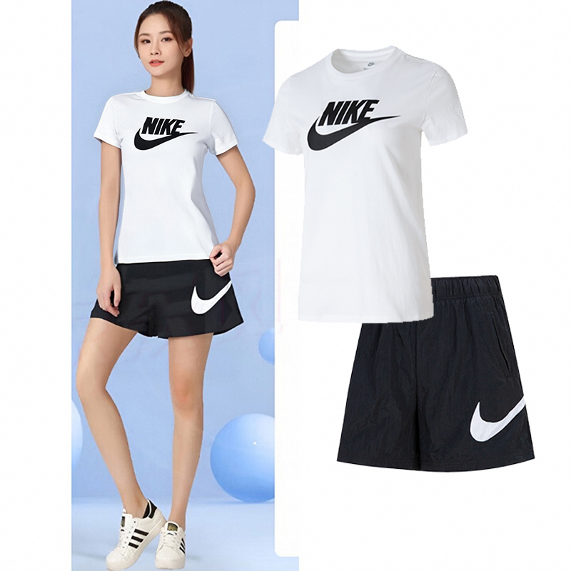 NIKE耐克短袖短裤套装女2025夏季新款运动休闲跑步T恤宽松五分裤