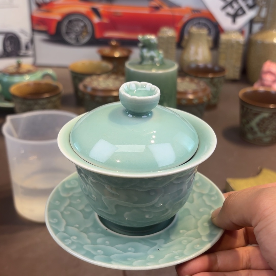 杯龙泉茶具青瓷微瑕