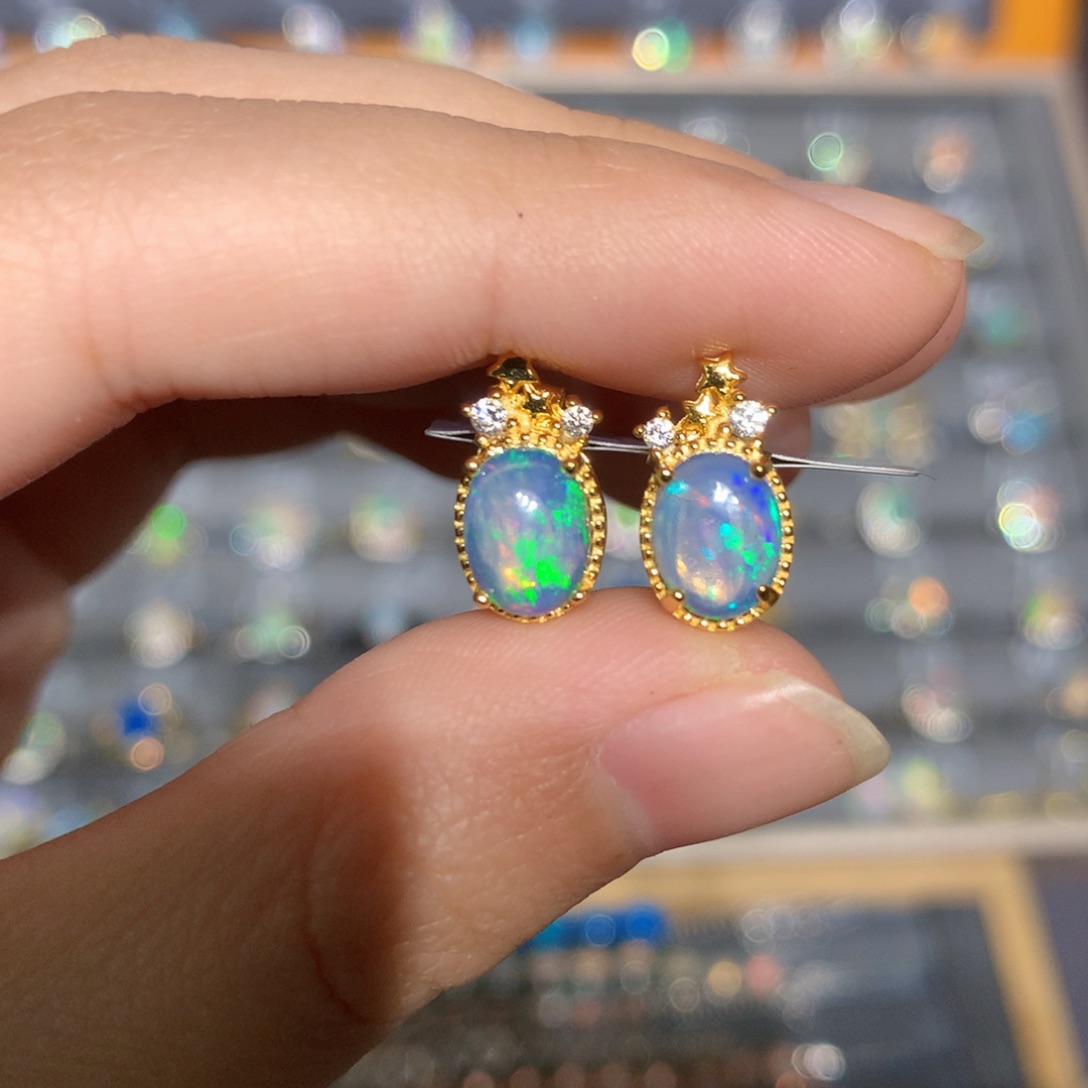 银S925镶嵌欧泊欧泊耳饰y