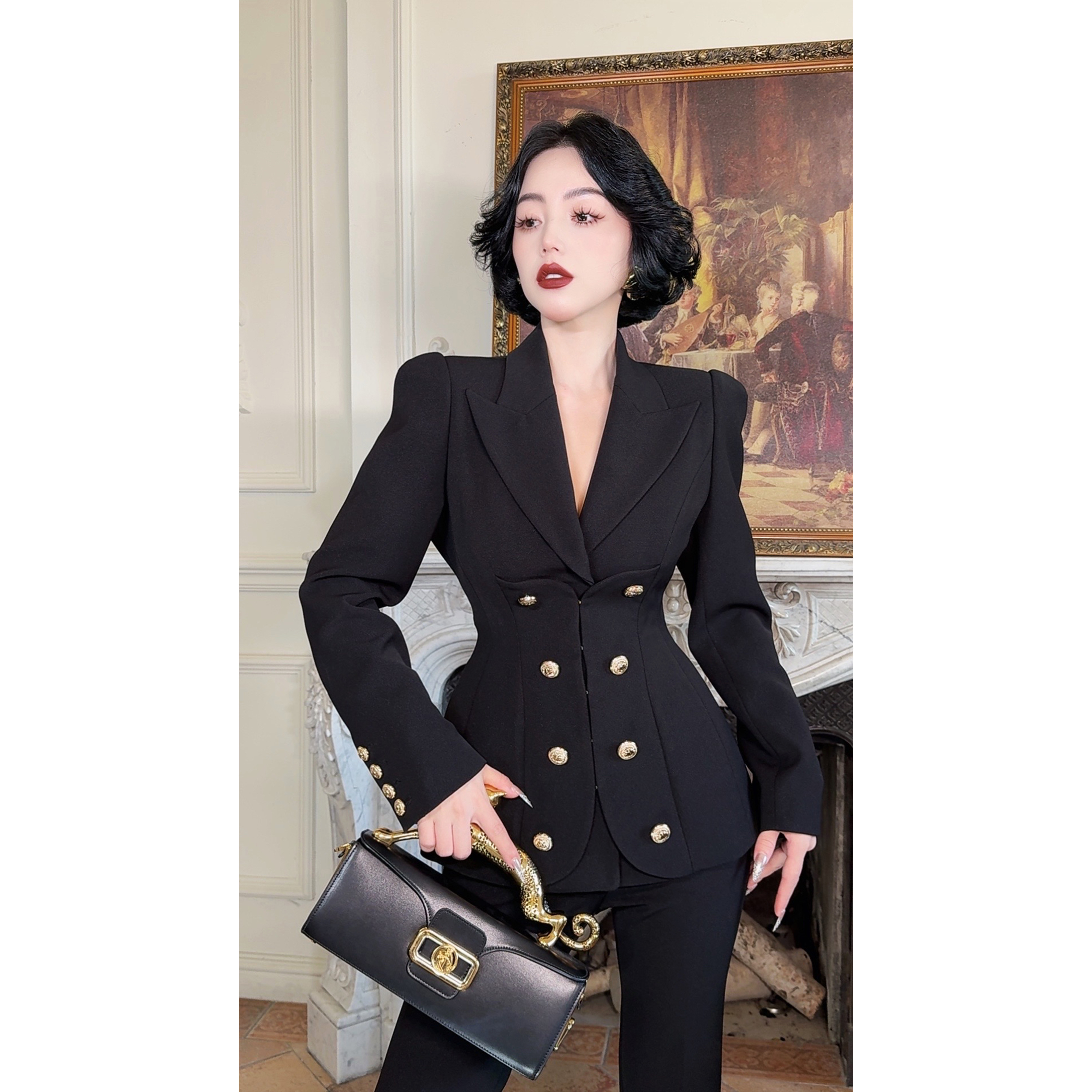 LYXJ【巴蒂杂志上衣】秋季显腰线气质感时尚上衣10833