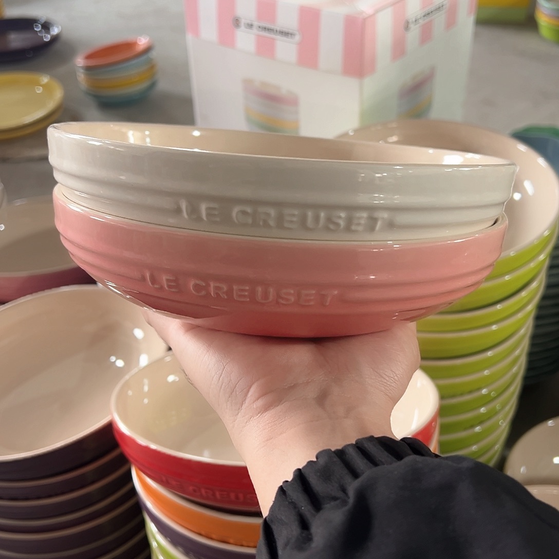 陶瓷 8英寸深盘 深粉 奶白色