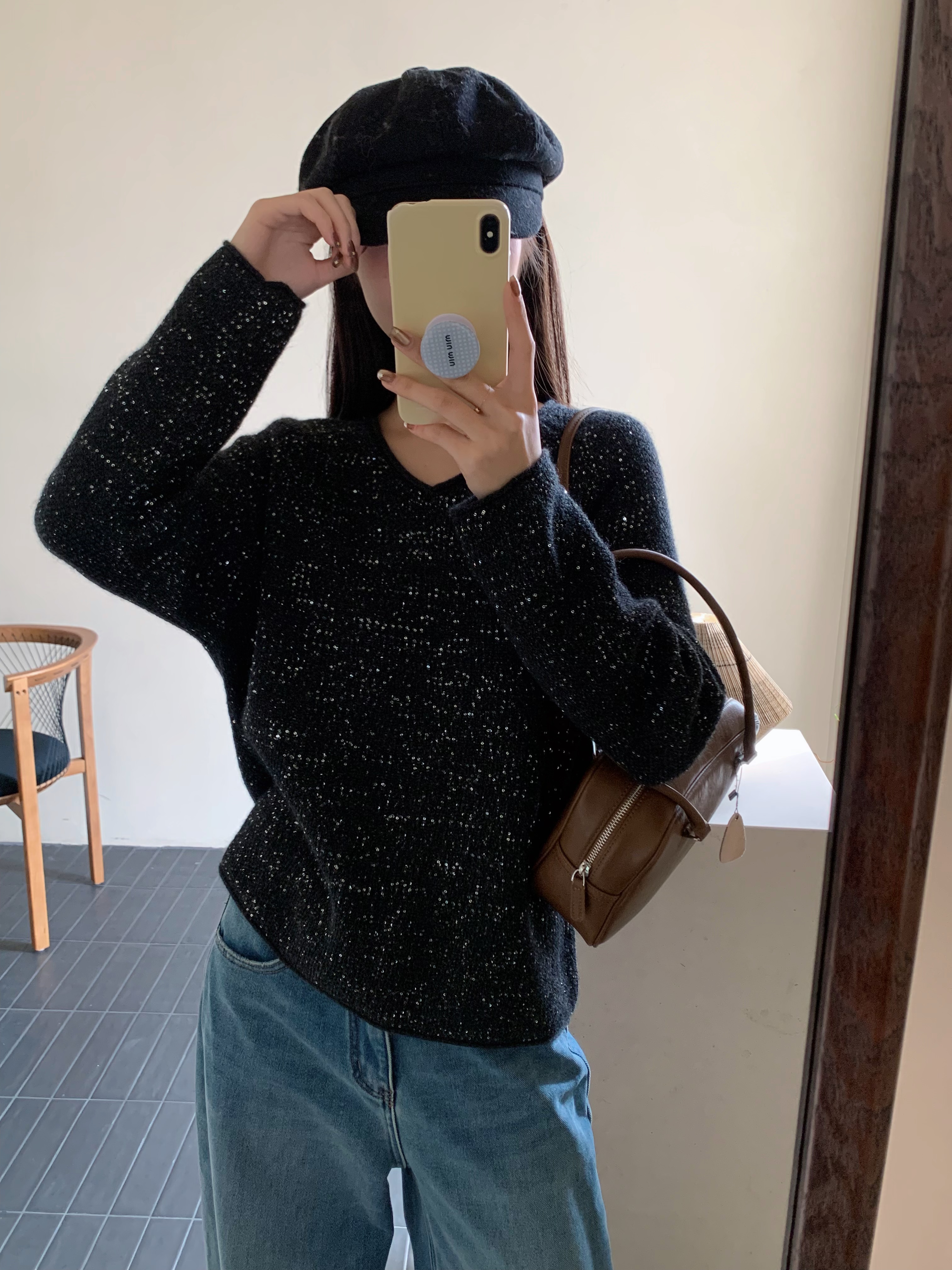 【素简.670153反季特价】秋冬新款芝麻点亮片绵羊毛混纺针织衫